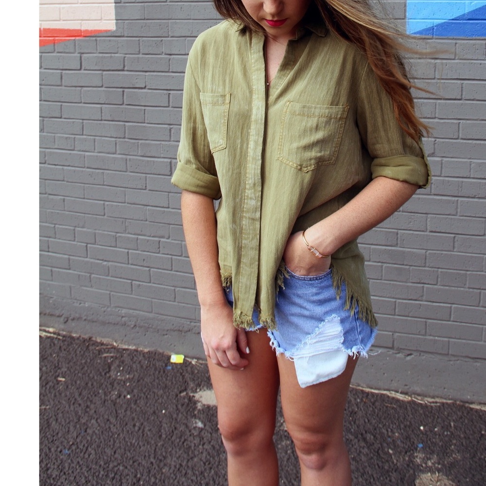 Button down frayed top